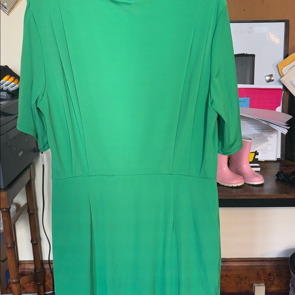 Future collective green round neck mid length draped dress short sleeve sz L nwt - Picture 5 of 5